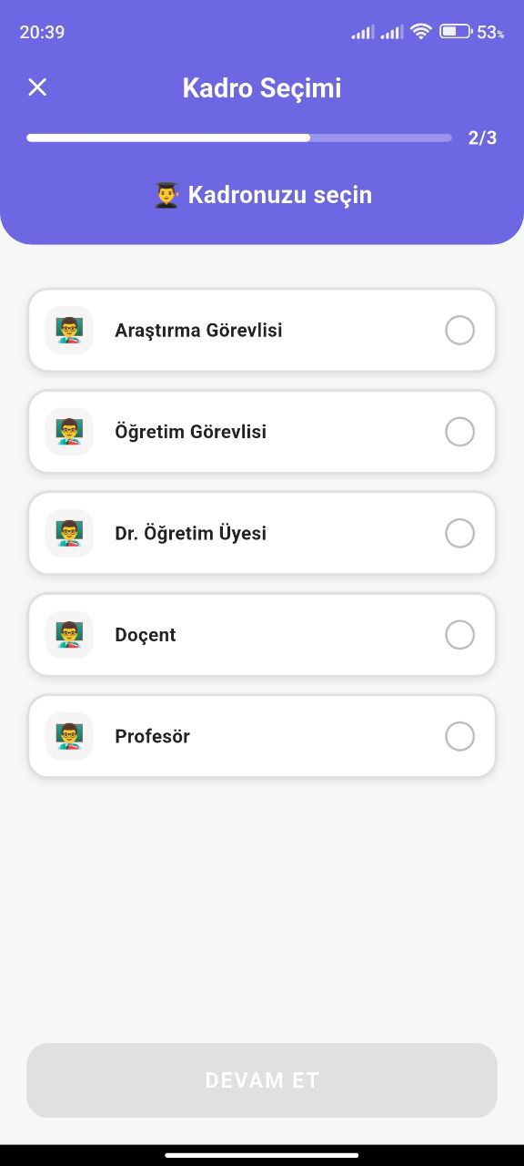 AkademikTR Kadro Seçimi Ekranı